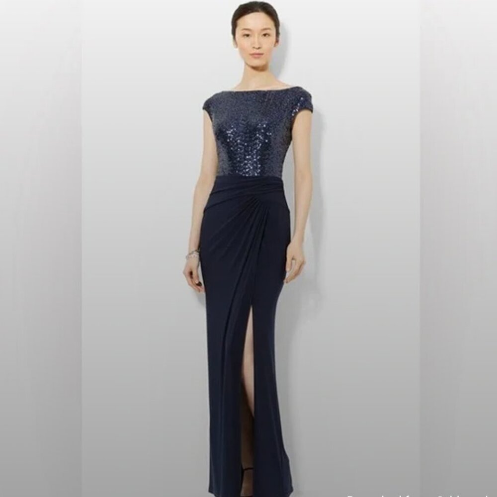Lauren Ralph Lauren Navy Evening Dress with Sequins